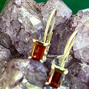 STERLING SILVER 925 RECTANGLE GARNET GEMSTONE PIERCED EARRINGS